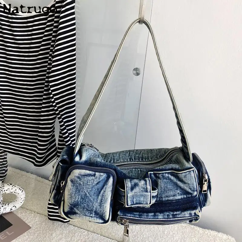 Niche Retro Design Dening Cowboy Underarm Bags Fashion Blue Women Handbag Lady Shoulder Bag Casual Small Tote Bag 2023