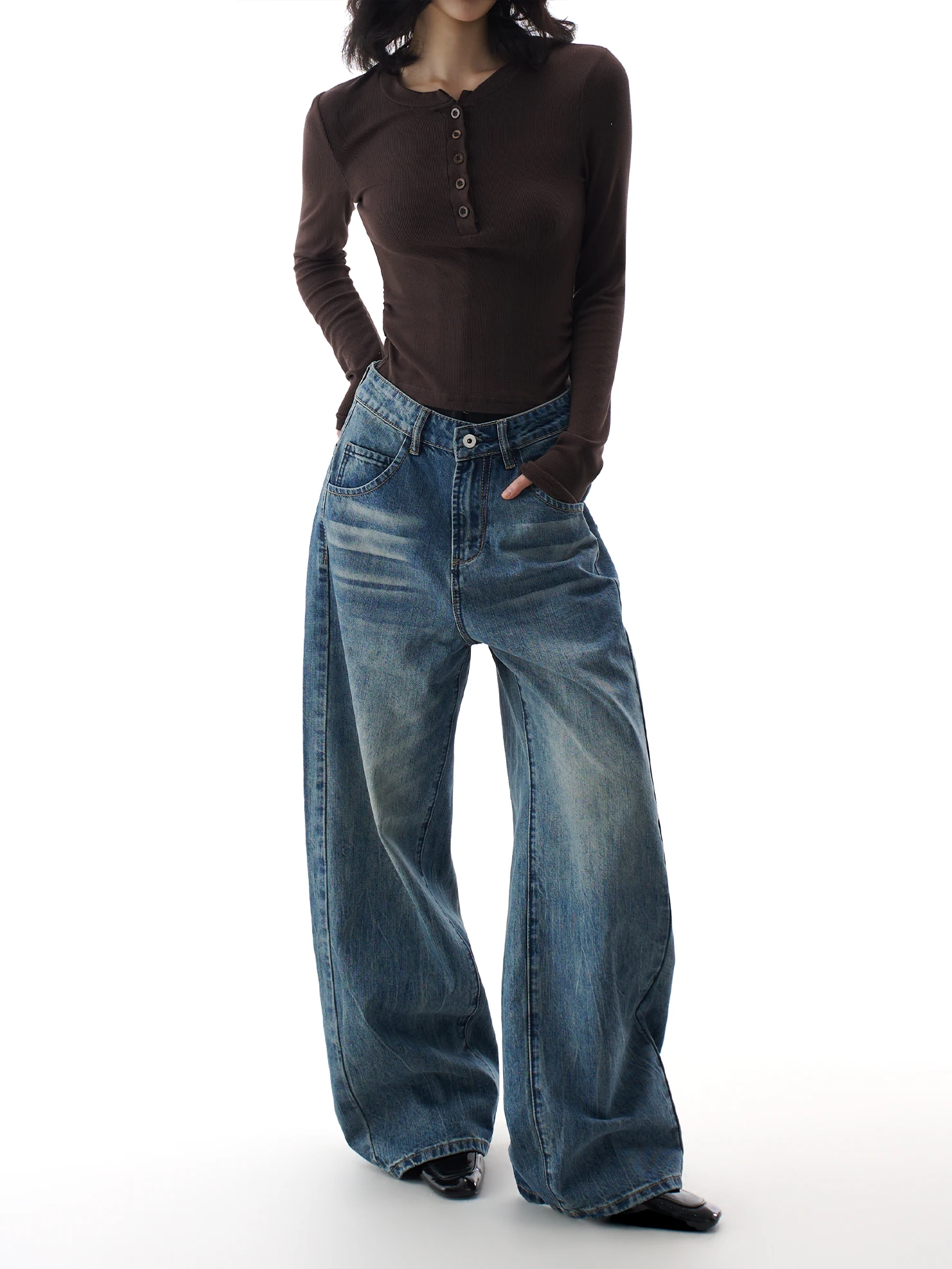 

American Sle High Waist Wide Leg Jeans Women's Spring New Loose Slimming Long Pants Pear ape Body Fit Casual Blue Cotton