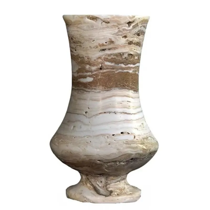 Simplified Polished White Jade Natural Cave Stone Column Vase Ornament for Wedding Table Party Decor