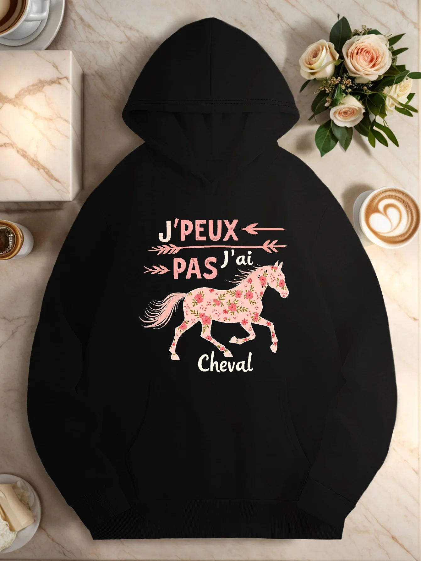 سويت شيرت نسائي كاجوال بقلنسوة مقاس كبير مطبوع عليه حصان للخريف والشتاء من الصوف ملابس الشارع كبيرة الحجم فضفاضة غير رسمية #2