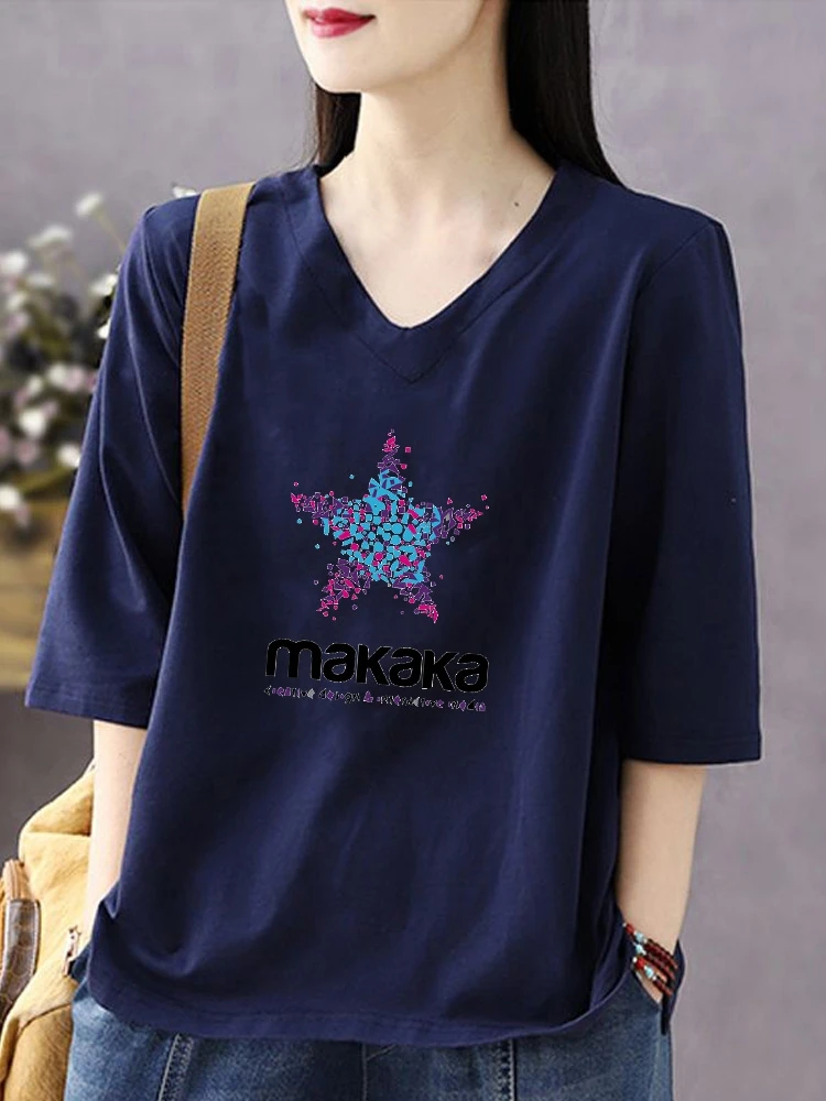 Women's Cotton T-shirt 3/4 Sleeve Conceal Belly Slimming plus Size Mid-Sleeve Base Shirt Spring Autumn Korean Style round Nec...