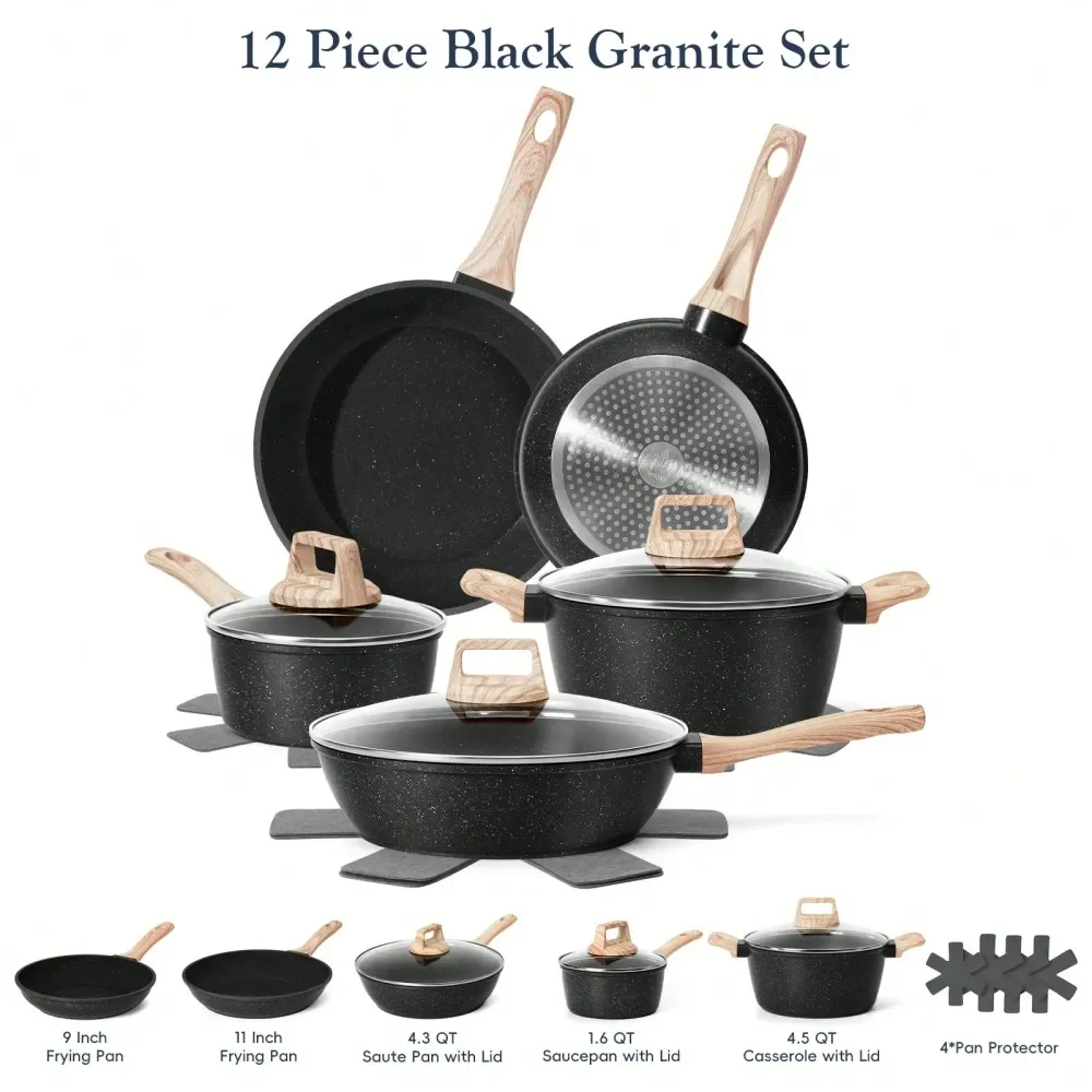 

Pcs Non Stick Cookware Sets Granite Induction Cookware, Healthy Nonstick Kitchen Cooking Set, Suitable For Multiple Stovetops,
