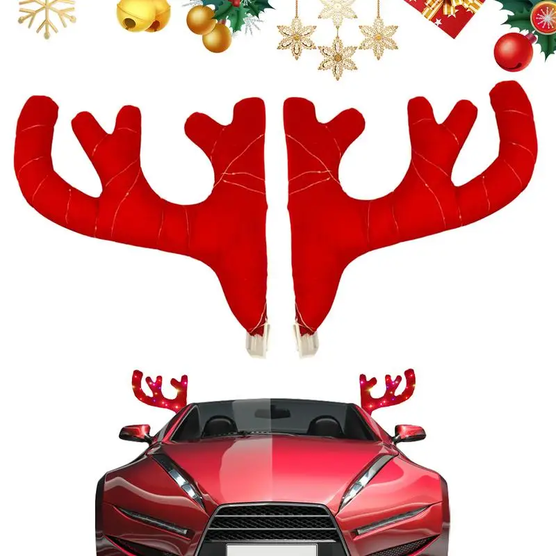 

car sticker Christmas Antlers Glow Deer Horns Reindeer Antler Decorations Reusable Vehicle Christmas Car Decor Kit for Cars SUVs