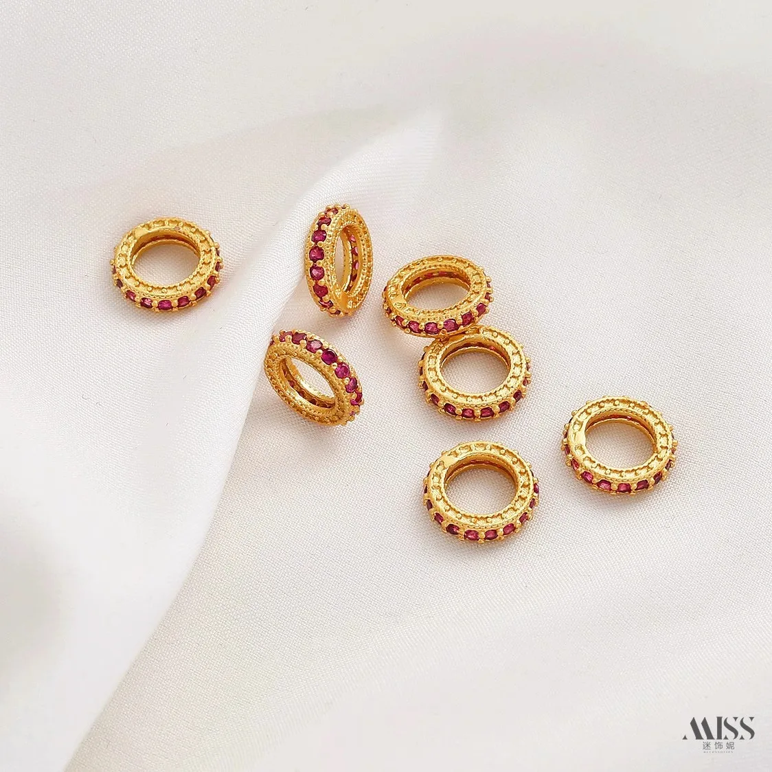 14K Gold Plated Zircon Circle Ring Spacer Beads DIY Bracelet Necklace Jewelry Findings