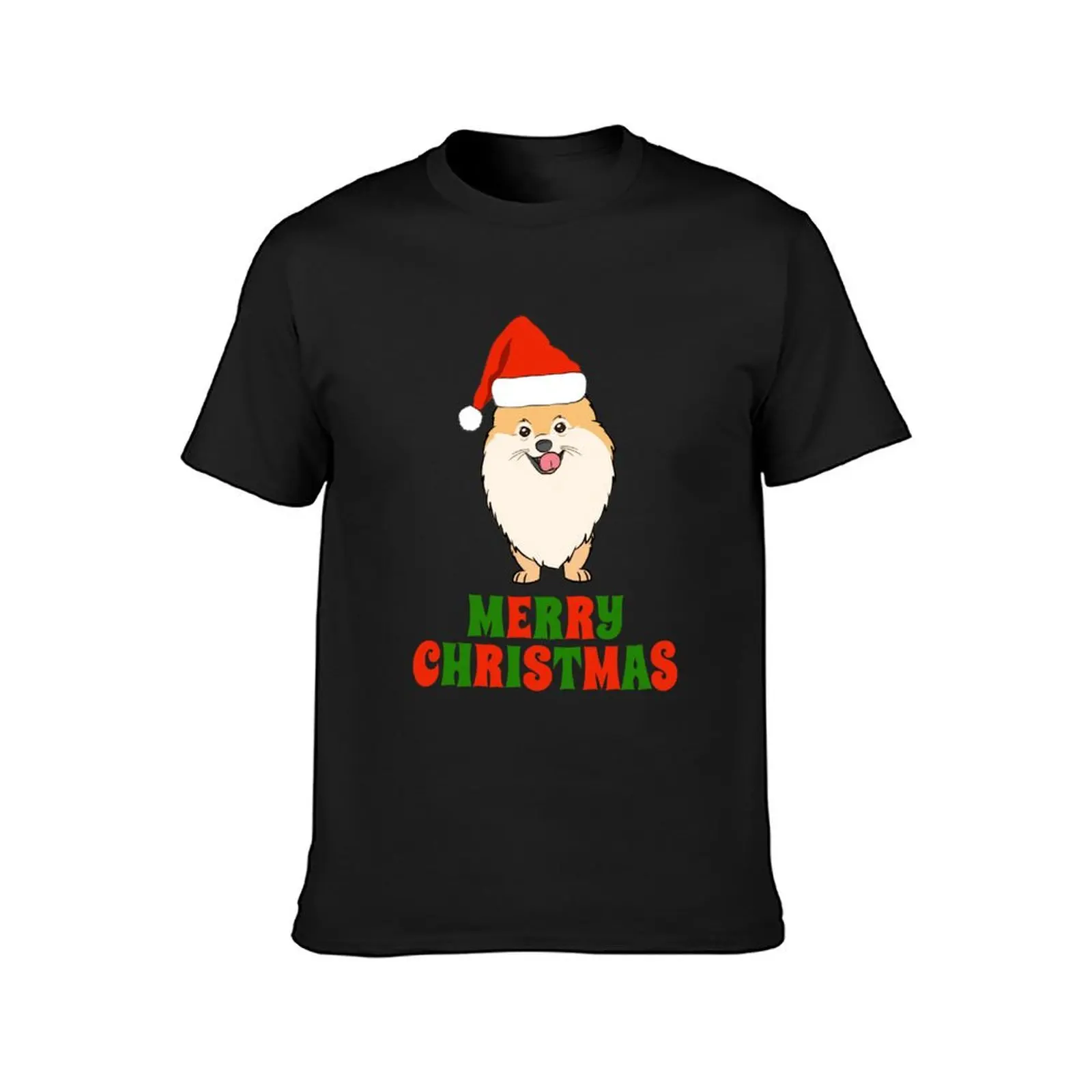 Festive Pomeranian Merry Christmas Tee Shirt T-Shirt hippie clothes blacks oversizeds for a boy Men's clothing