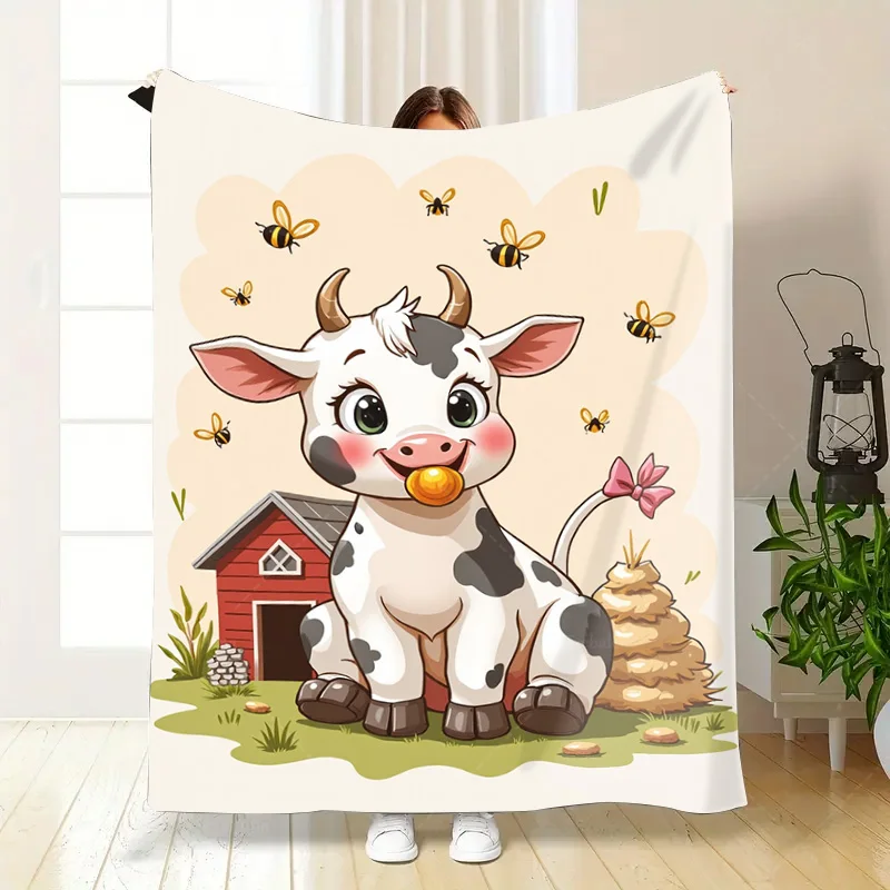1pc 플란넬 담요 어린이 방 장식을위한 꿀벌 농장 장면 담요와 귀여운 암소