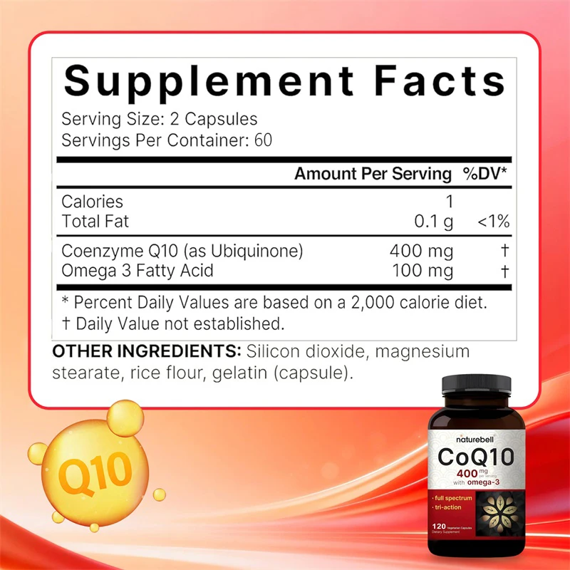 Organic Ultra High Absorption COQ10 Coenzyme Q10 Vascular and Heart Health Blood Pressure Balance Support Energy Brain Function