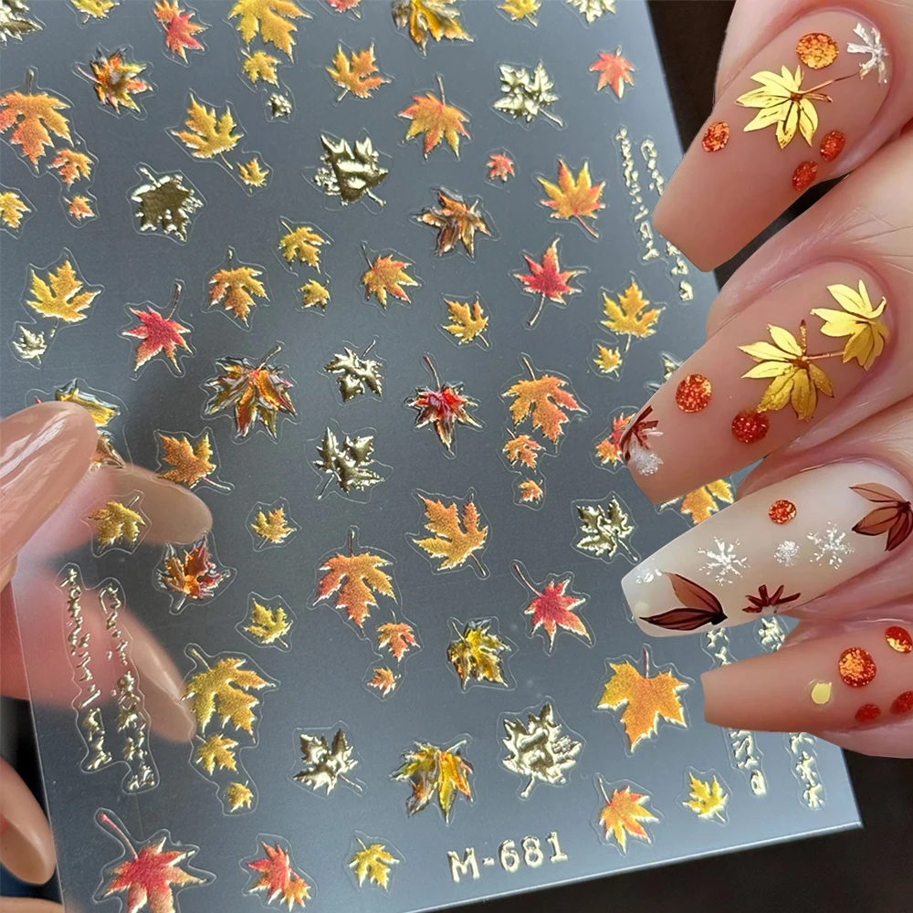 5D foglie autunnali adesivi per unghie lussuoso glitter gelatina autunno foglia d'acero autoadesivo decalcomania per unghie cursore Ringraziamento fai da te Decora