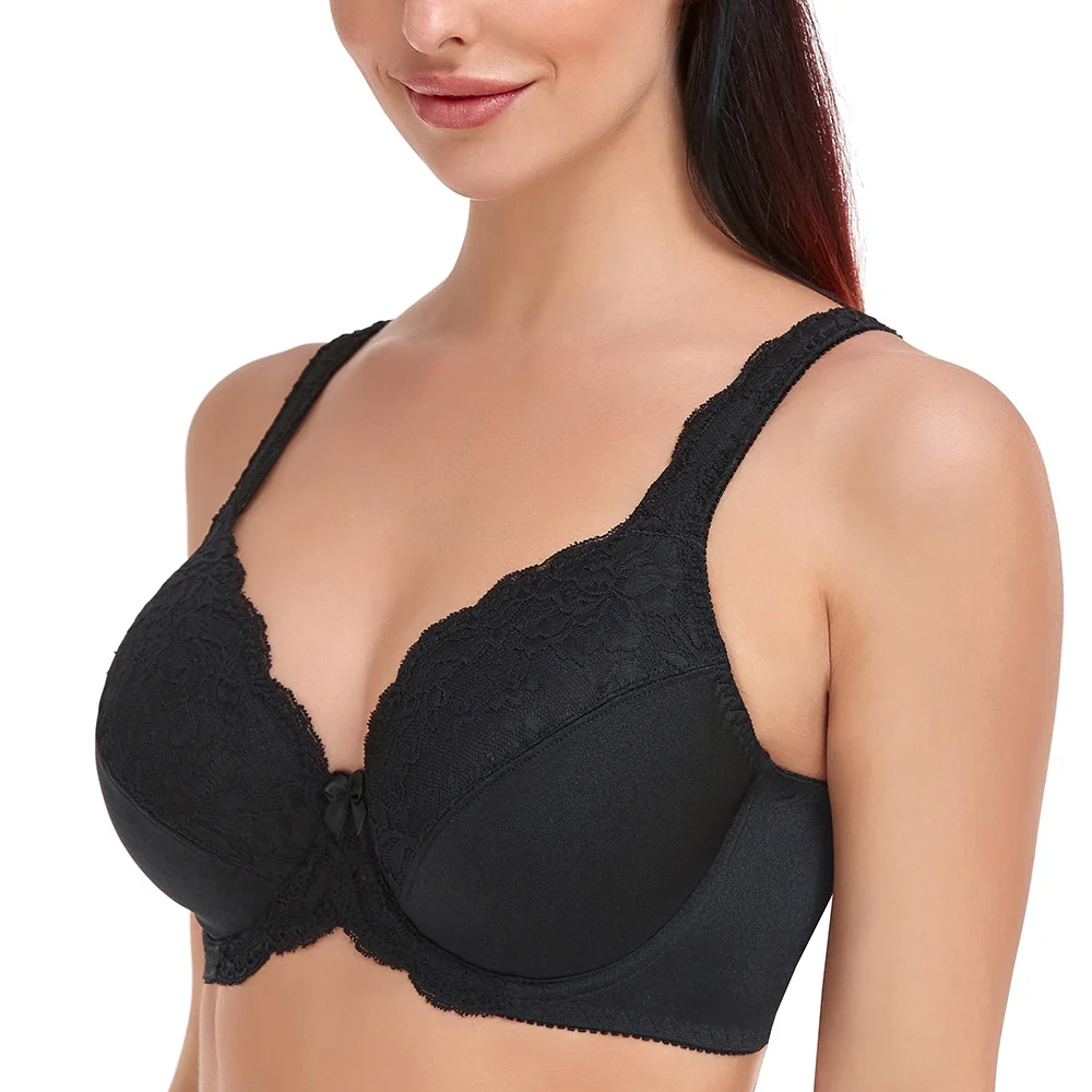 Big Size Women Bra Full Coverage Non-padded Underwire Lace Embroidery Minimizer Bra 34 36 38 40 42 44 46 48 50 52 F G H I