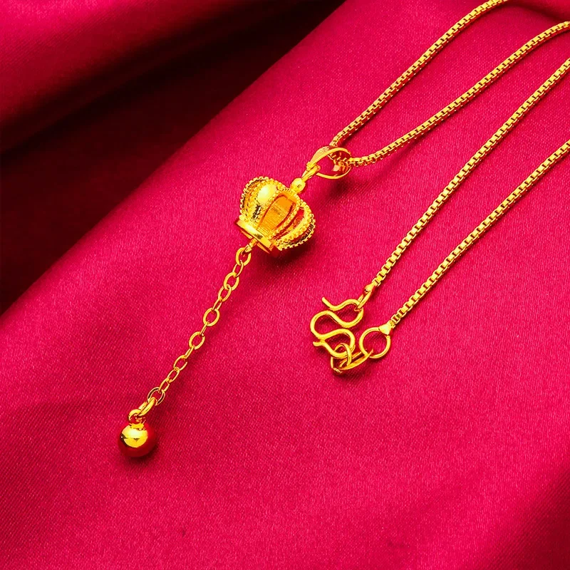 Hezai crown pendant necklace box chain WOMEN'S thin crown pendant real gold 18K color WOMEN'S chain live delivery