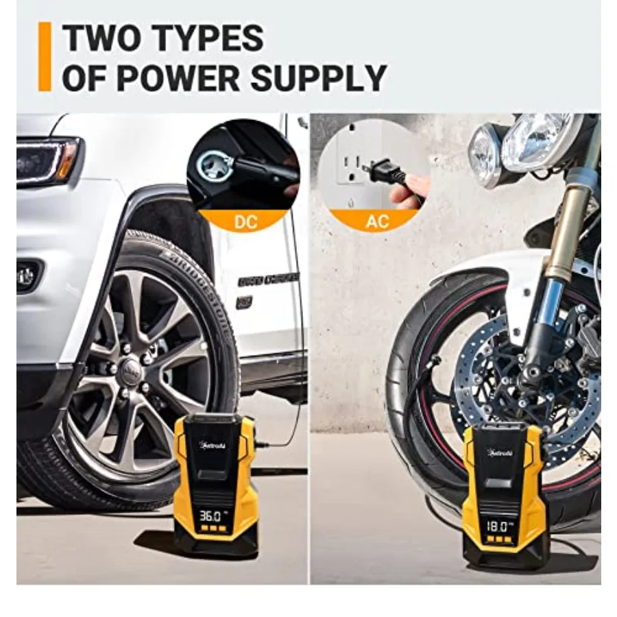 ضاغط هواء محمول مع محول تيار متردد إلى تيار مستمر 10 أمبير لتضخيم الإطارات وأجهزة الضغط على Go Compact Effic