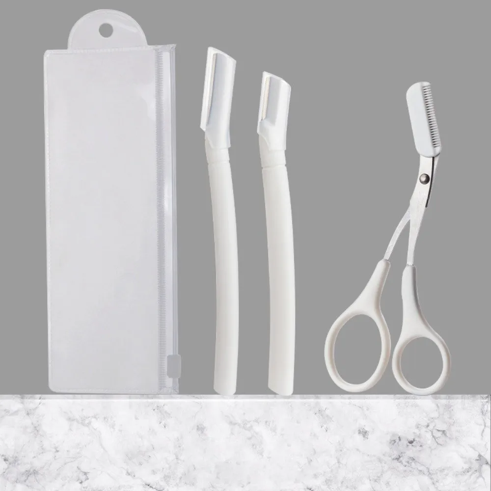 

3Pcs Transparent & White Stainless Steel Eyebrow Trimmer Set Eyebrow Shaving Razor Wholesale for Beginners Easy Beauty Tools
