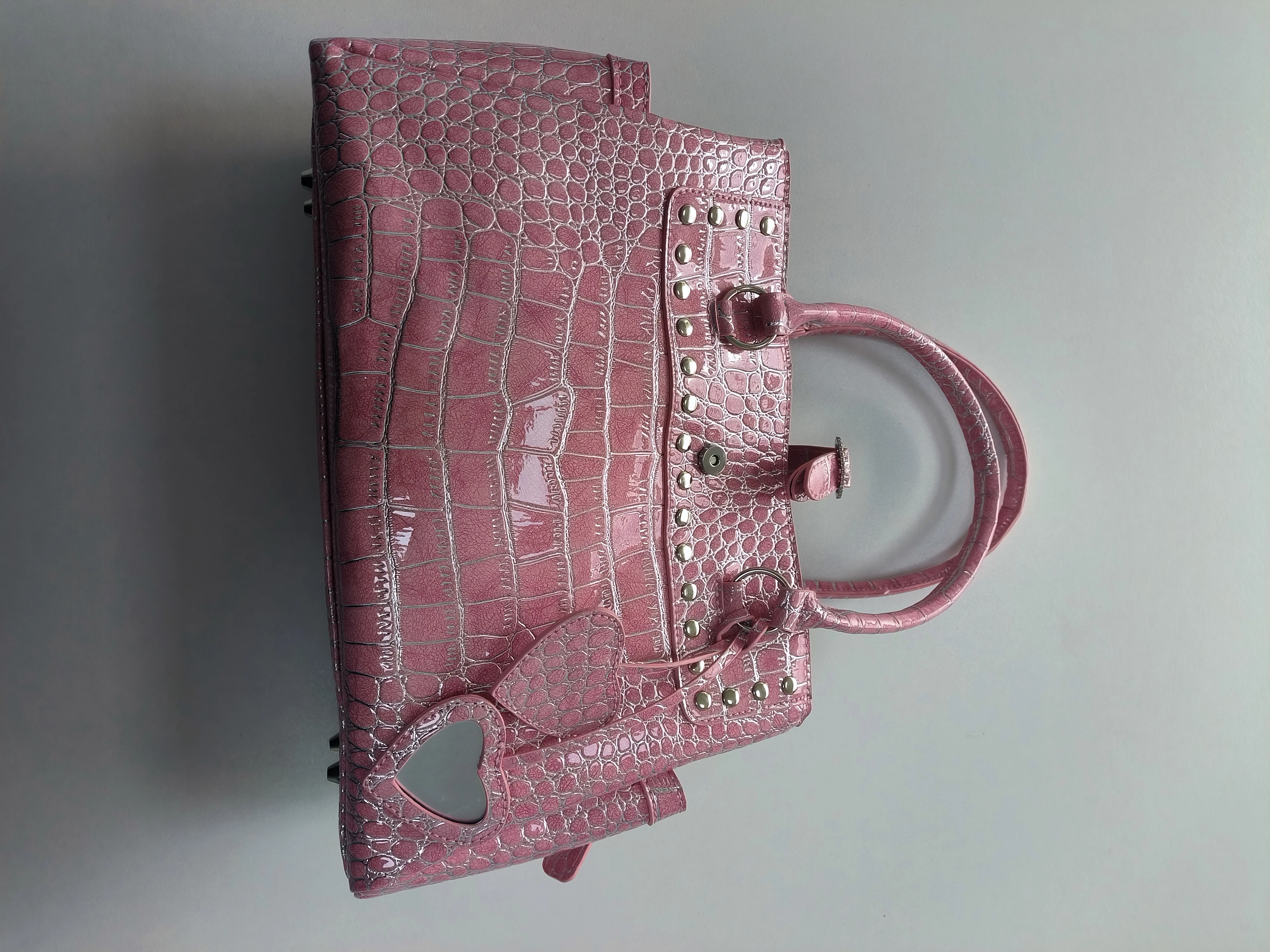 Umhängetasche mit Krokodilmuster und Prägung, Damenhandtasche mit großem Fassungsvermögen, Designer-Aktentasche, Y2k-Mädchen-Pendlermode-Handtasche, Rosa – Detail 4