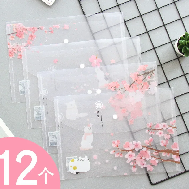 

12pcs A4 Waterproof Transparent Bag for Documents File Folder Test Paper Organizer Storage Pouch Kawaii School Office Stationery