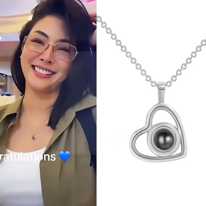 

Faye Love Necklace 00 языков «Я люблю тебя», проекционная цепочка через плечо с сердцем, сплав, серебро, позолоченные модные украшения