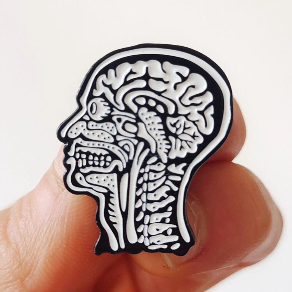 Hanreshe التشريح الطبي الجمجمة المينا دبوس الأشعة الأشعة السينية الدماغ شارة بدبوس للطبيب والممرضات عالم الأحياء مجوهرات هدايا #3