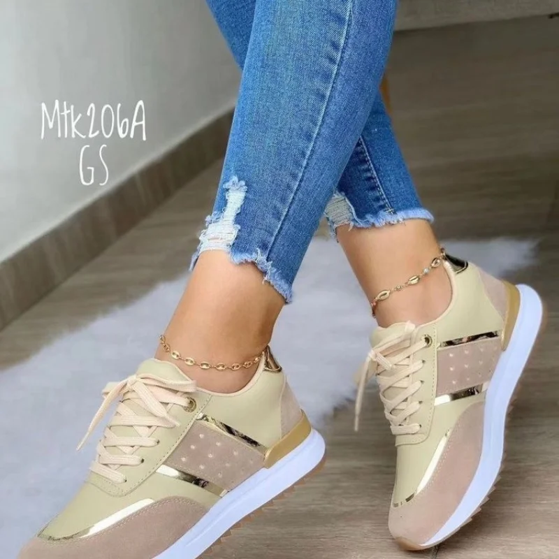 2023 Women Sneakers Platform Shoes Leather Patchwork Casual Sport Shoes Ladies Outdoor Running Vulcanized Shoes Zapatillas Mujer