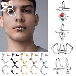 ZS 1 PC Stainless Steel Fake Labret Lip Piercing Women Men Punk Lip Cuff U Shape Colourful Non Piercing Clip On Lip Ring Jewelry