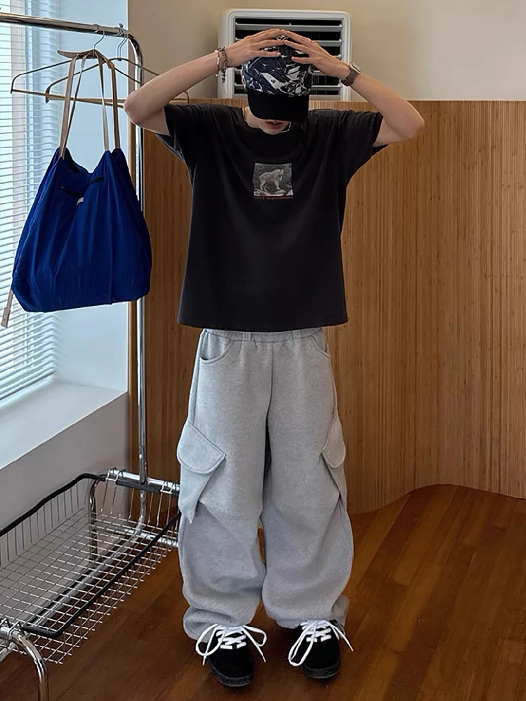 

Мужские повседневные широкие спортивные брюки MJD с большими карманами, свободного кроя, со складками, на естественной талии, из хлопка, длинные