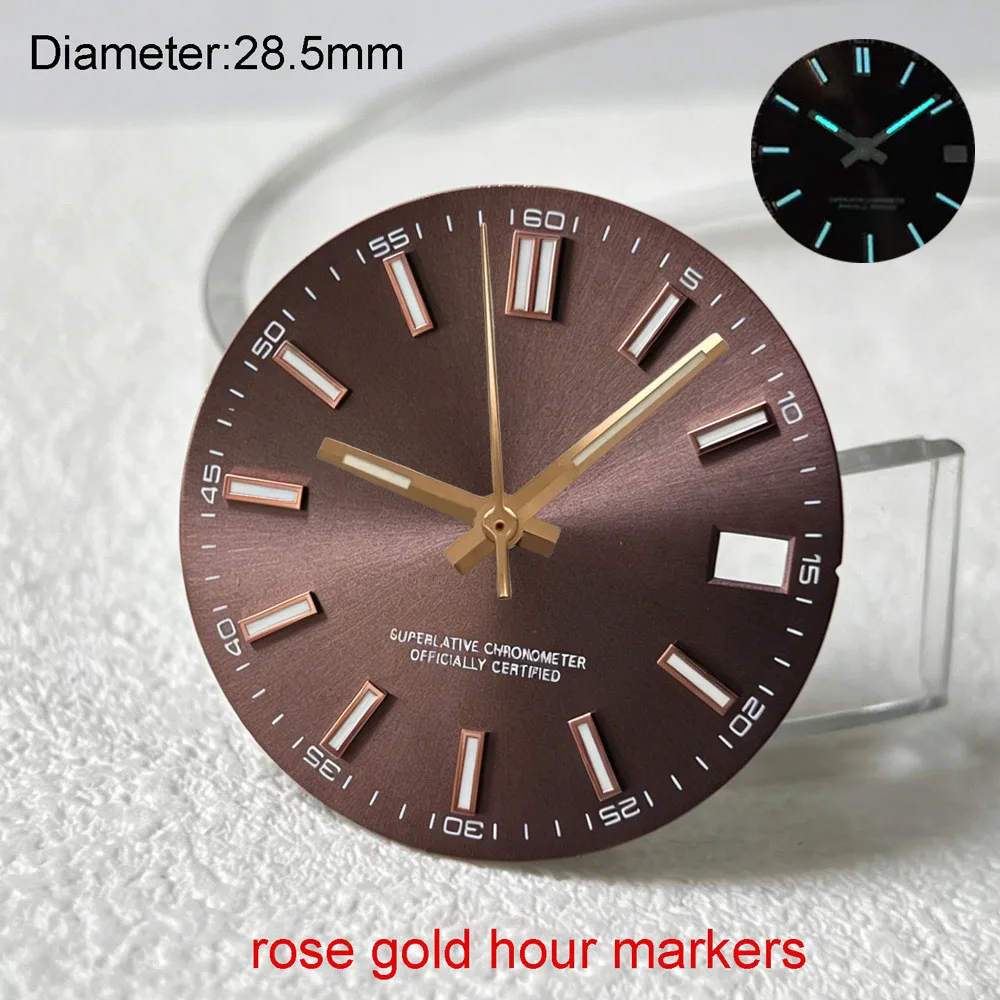 28.5mm S logo nh35 dial olive green blue gray sunburst dial for nh35 movement blue lumen hands nh35 date_just s dial watchmods - view 5