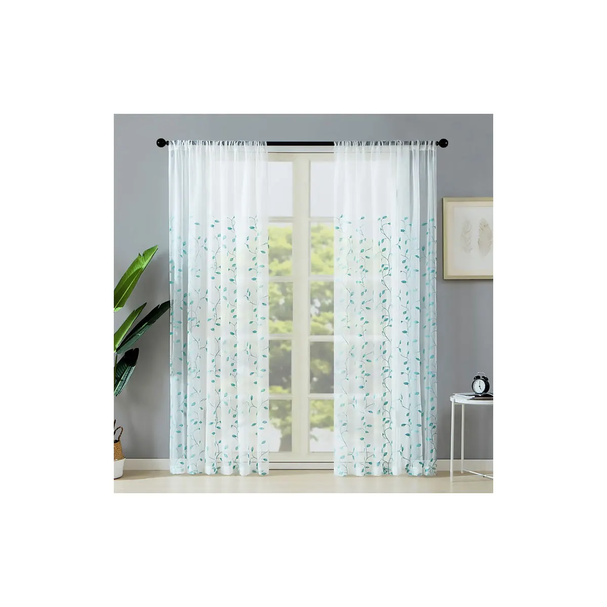 

Leaf Print Sheer Curtains 250X100Cm Polyester Rome Ring Eyelet Curtain For Living Room Bedroom Home Decor Window Drapes