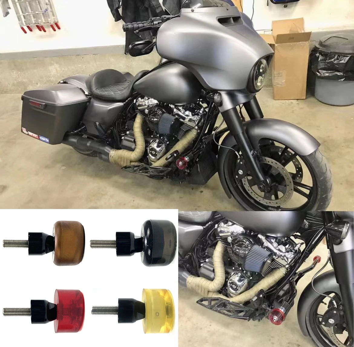 Motorcycle black protection bar one-word bumper Decorative wheel for Harley Soft tail Standard Street Bob Low rider Custom