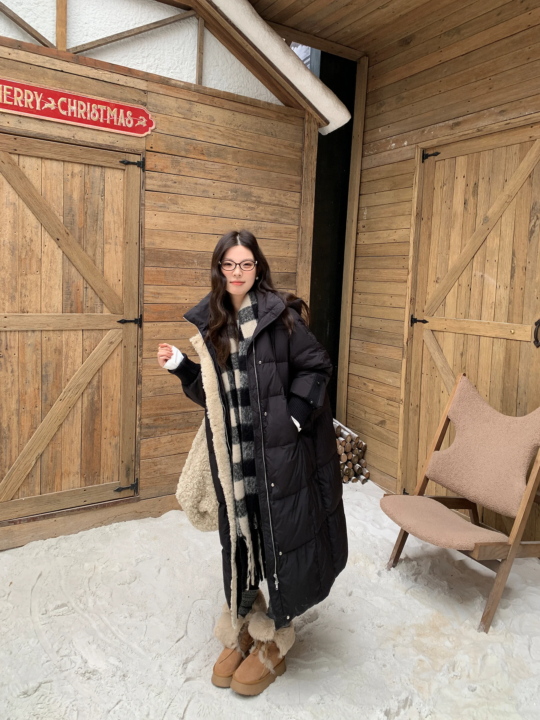 

Li Xiaoxiao Long White Du down Jaet Women's Winter Warm Sli Splicing Outerwear Casual Loose Fit Thiened Coat