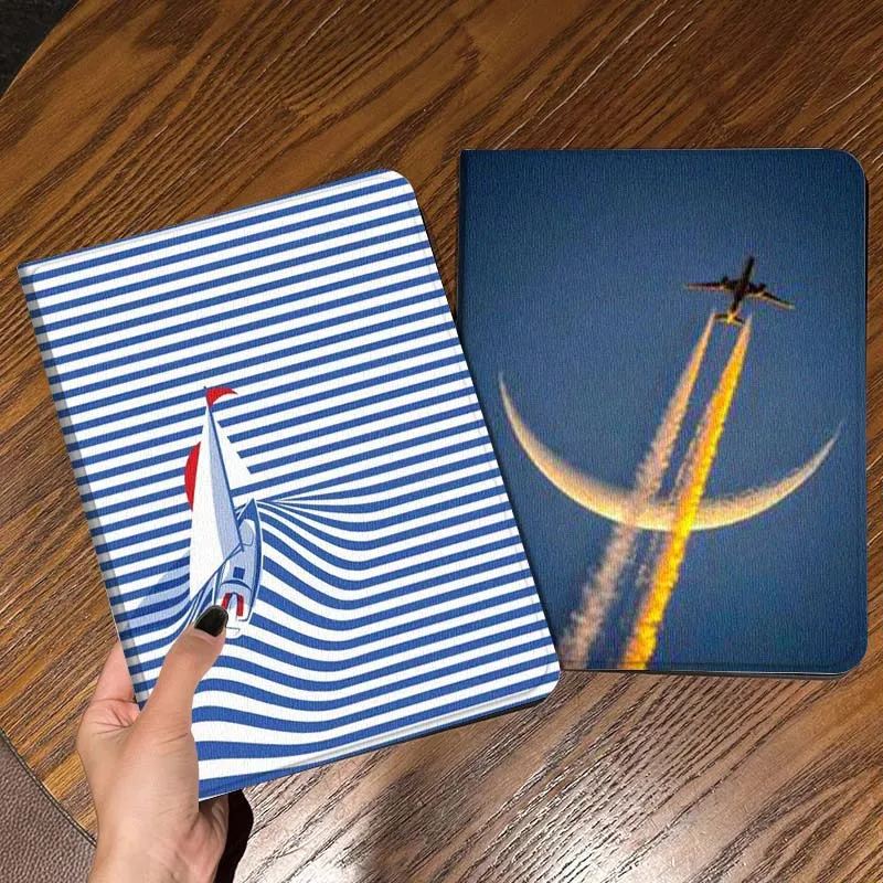 

Art Airplane Ship Pattern For iPad Pro Air Mini 2 3 4 5 6 7 6th 7th 10th 11th 10.2 9.7 10.5 11 Foldable Tablet Case Gift