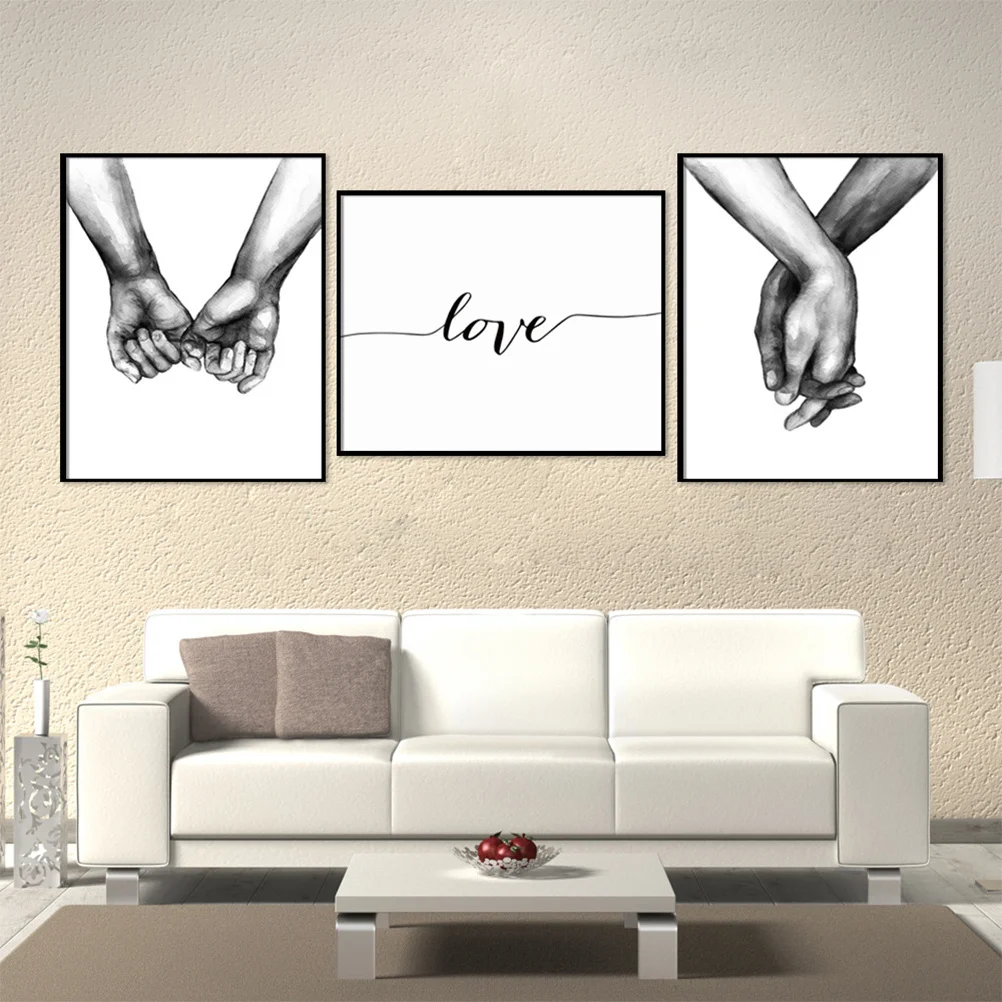 

3Pcs Canvas Wall Art Hand in Hand Painting Love Picture Decorative Picture for Living Bedroom Office Kitchen 13x18cm