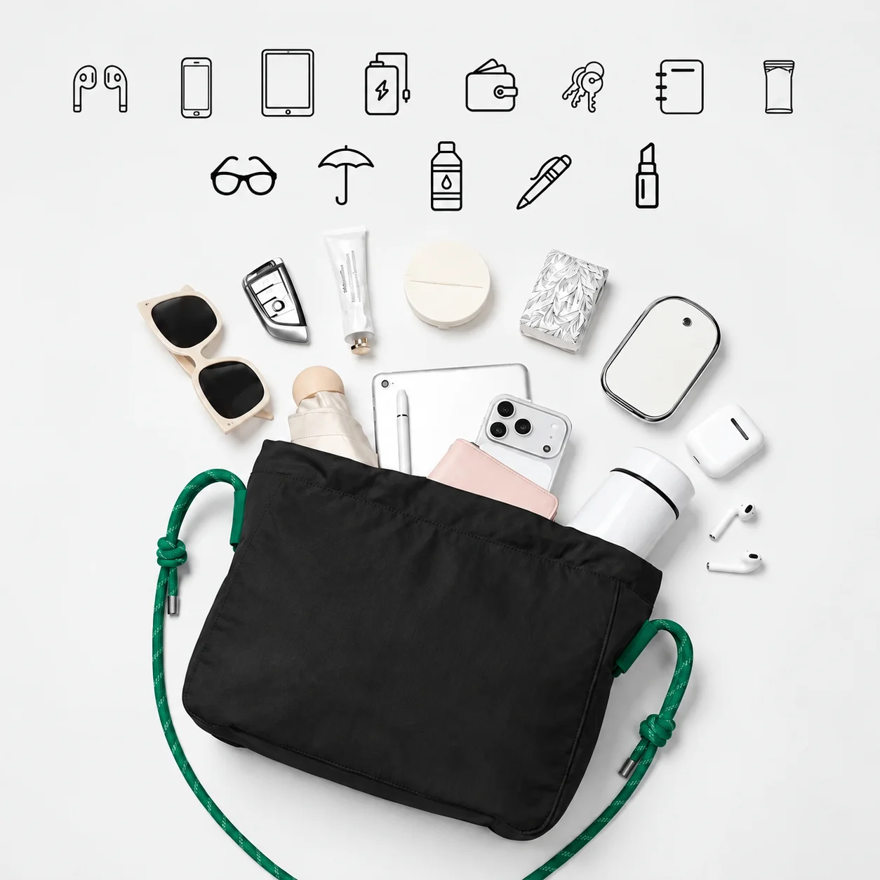 Große Kapazität, Kordelzug-Tragetasche, 9,5 l, leichte Nylon-Handtasche, wasserdichte Damen-Umhängetasche, mehrwegige Umhängetasche – Detail 4