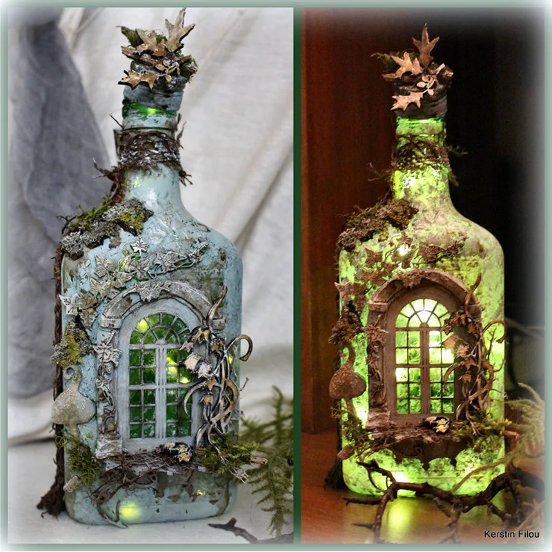 Castillo fantasma misterioso bosque luminoso creativo botella de vino adorno de jardinería para el hogar artesanía de resina