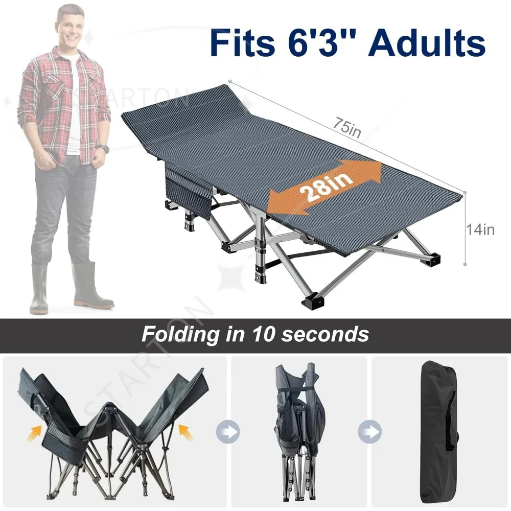 

Folding Camping Cot W/Mat for Adults, Heavy Duty Outdoor Bed,1200 D Layer Oxford Travel Camp