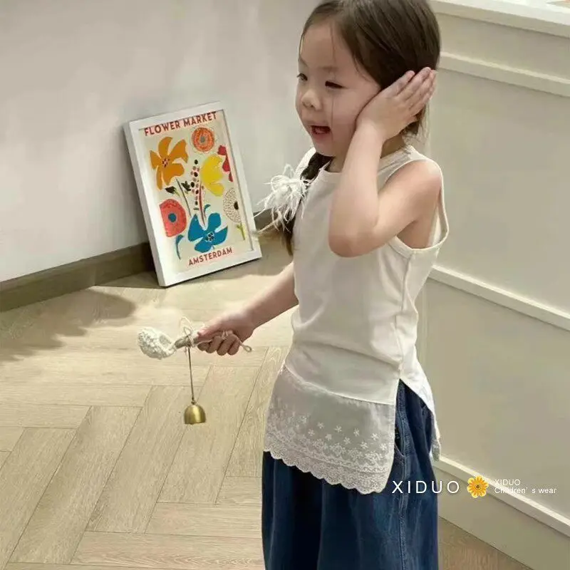 2026 Girls Korean Stylish Trendy Comortable Breathing Sleeveless Vest Kids Summer Sweet Top