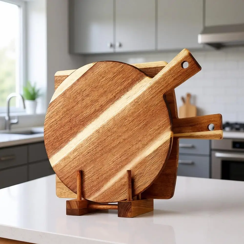 

Набор из 2 разделочных досок из акации с подставкой, 16x12 дюймов, идеально подходят для мясных закусок, сыра, мяса и многого другого