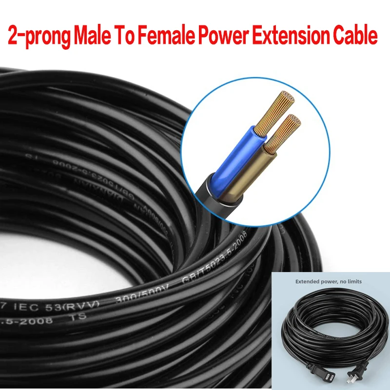 Outdoor Waterproof 2-prong Male To Female Power Extension Cable, NEMA 1-15P To 1-15R AC Power Cord 10A 0.3m/0.5m