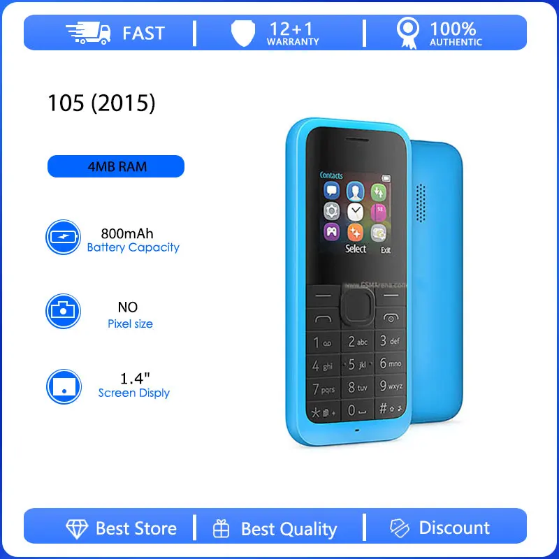 Original Refurbished 105 2015 2G Dual/Single Sim Unlocked GSM 900/1800 Mobile Phone Russian Arabic Hebrew Keyboard Made in