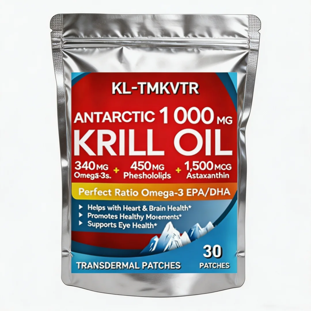 30 Patches Antarctic Krill Oil Transdermal Patches With Omega 3 Astaxanthin for Clean Extraction, Brain, Eye Health