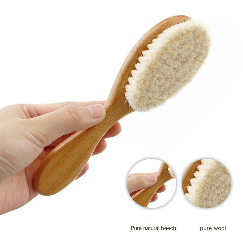 Baby Hair Brush With Wooden Handle And Super Soft Pure Natural Wool Bristles For Newborns & Toddlers Infant Comb Head Massager