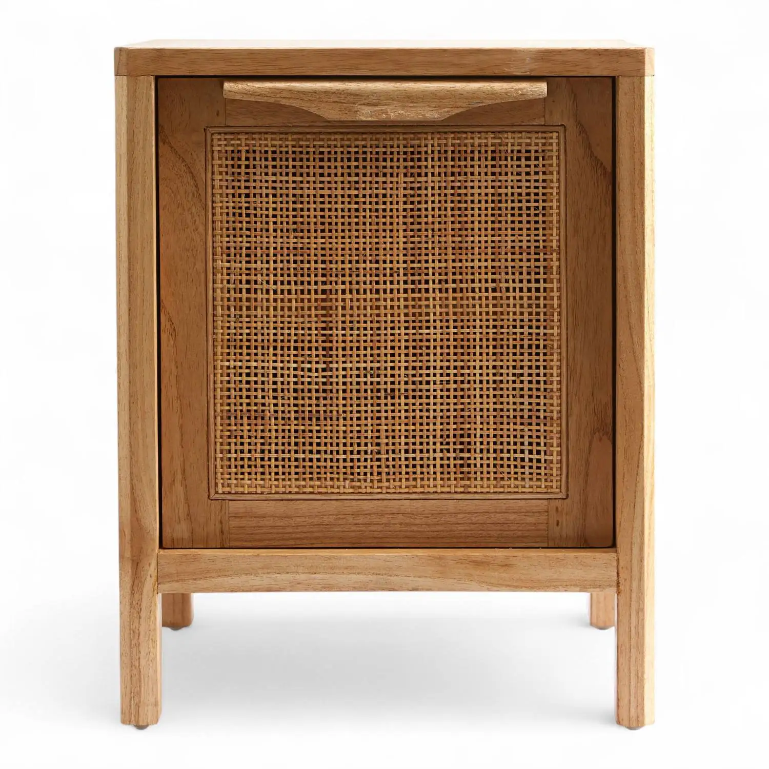 Z DU'S Modern Solid Wood Nightstand With Rattan Door Decoration, Four-legged Support For Stability And Durability.Z