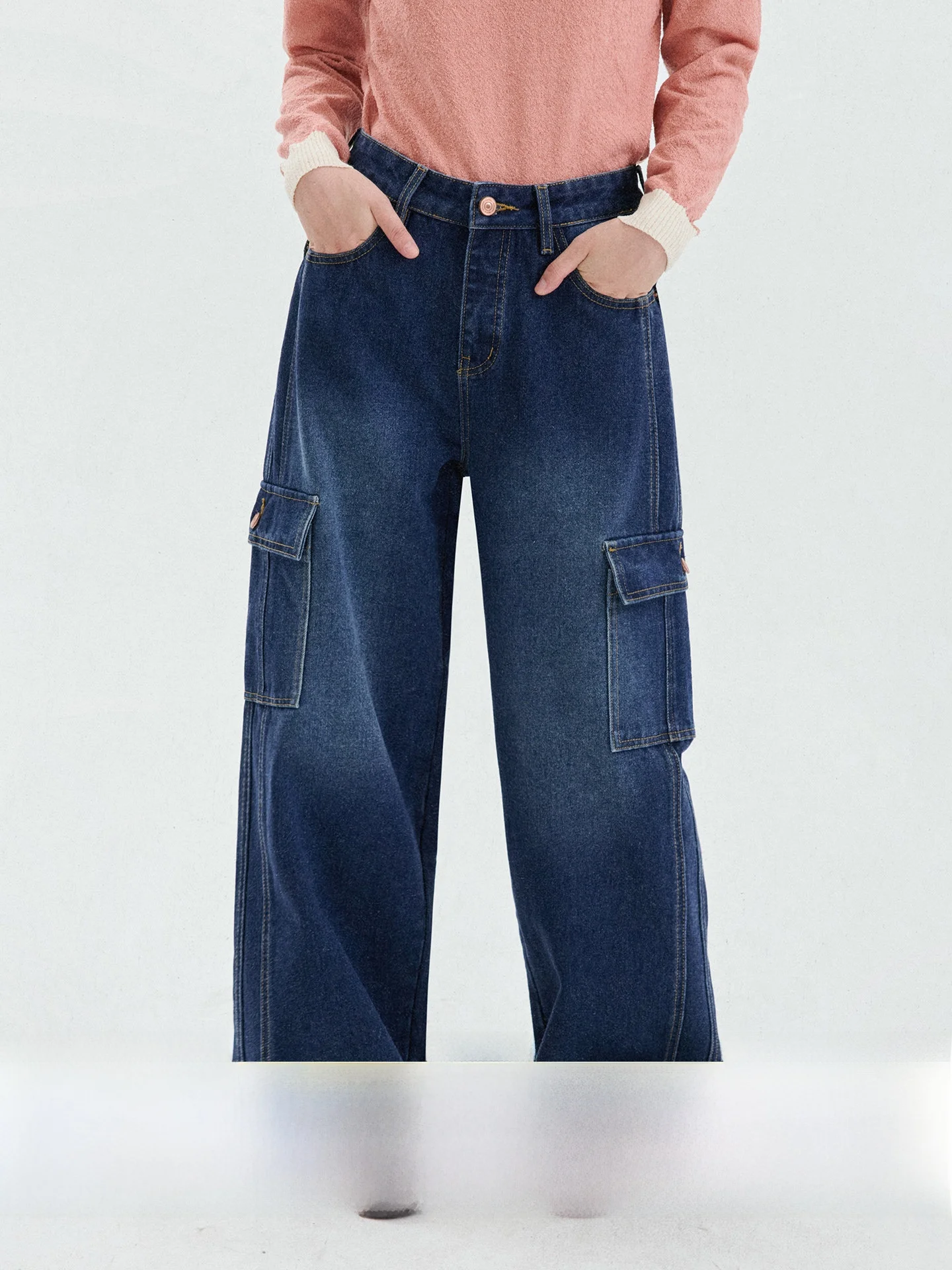 Original AMUU Deep Blue Wide Leg Workwear Washed Denim Pants High Waist Women's Autumn New Style Comfortable Loose Fit Trousers