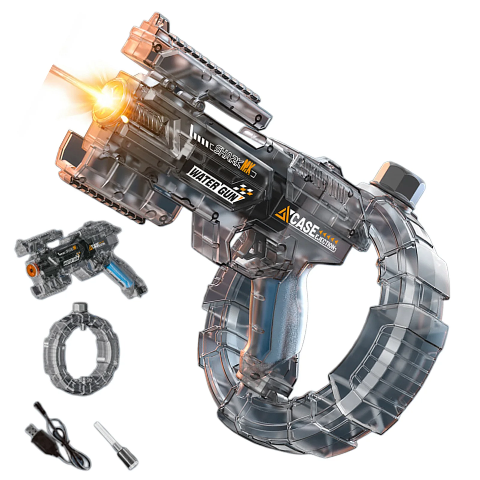 Space Electric Water Gun Energy Ring Burst Transformation LED Lights Large Capacity Full Auto Continuous Fire Squirt Gun Toy