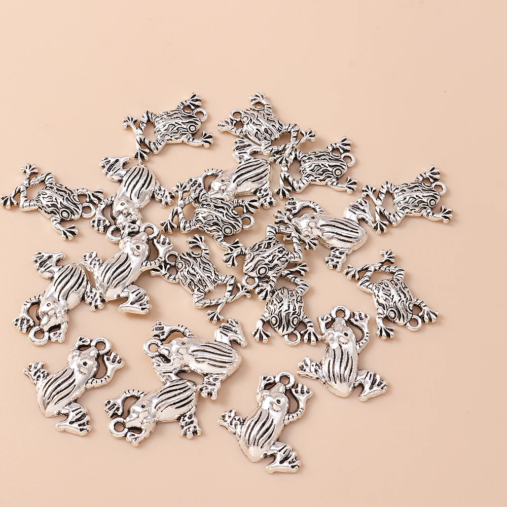 Leslie 10 Stück/Set Trendige Legierung Antik-Silber-Farbene Frosch-Anhänger für Armbänder Halsketten DIY Handgemachtes Schmuckzubehör – Detail 6
