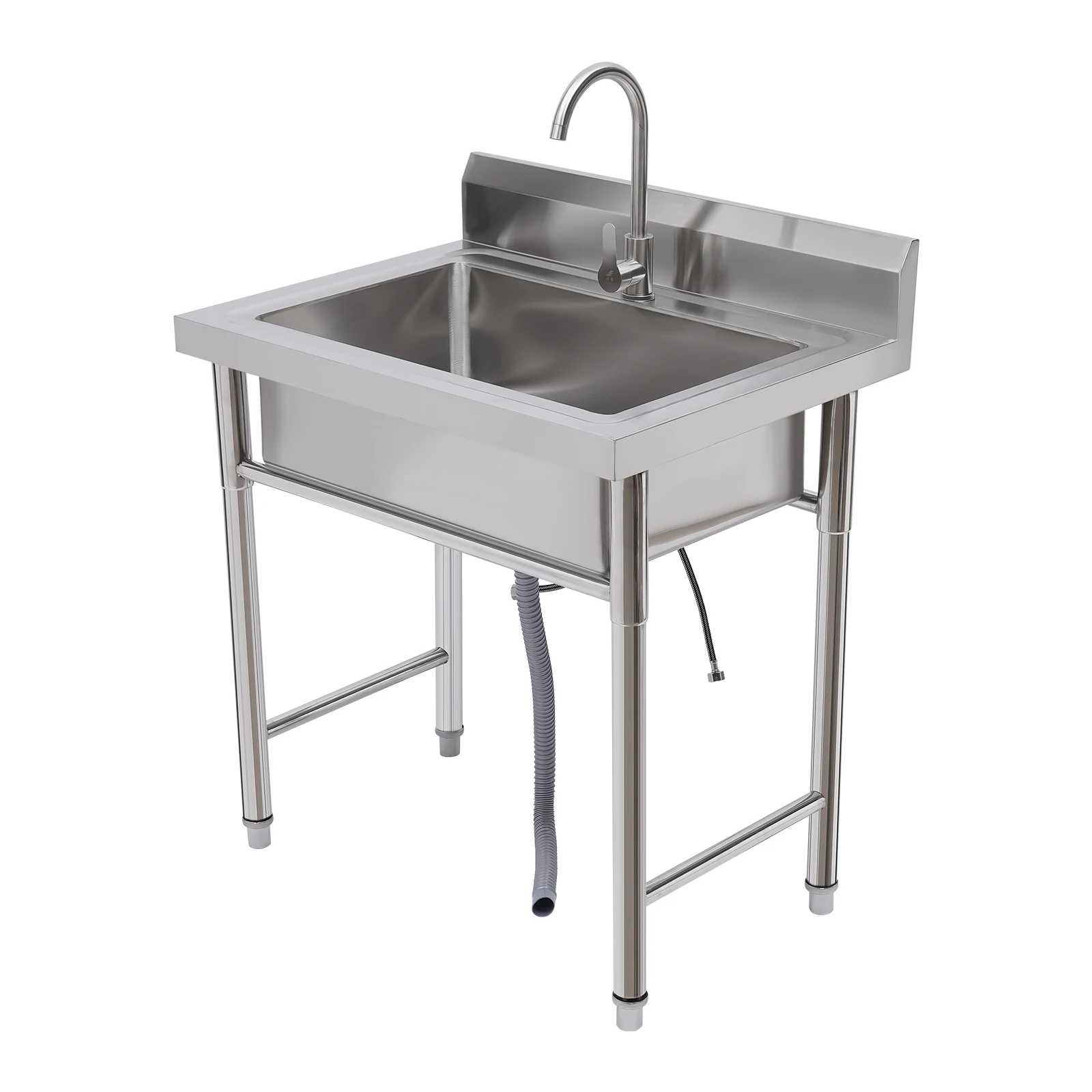 25.6x16.14x9.05 inch Freestanding Stainless Steel Commercial Sink with Single Bowl, for Garage Bar Restaurant