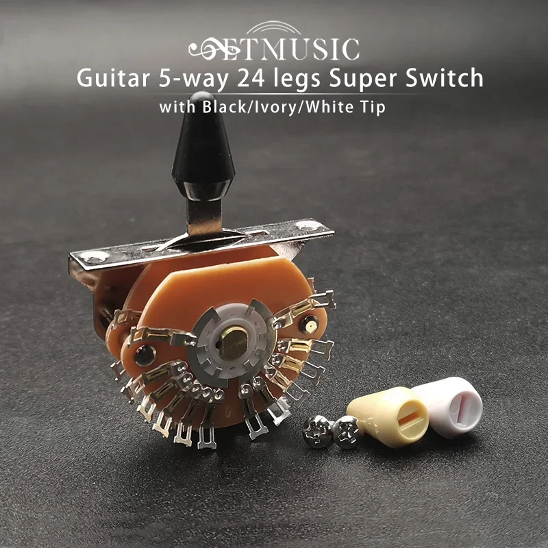 Guitar 5-way 24 legs Super Switch Pickup Selector Super 4-Pole Double Wafer for ST/Tele Guitars with Black/Ivory/White Tip