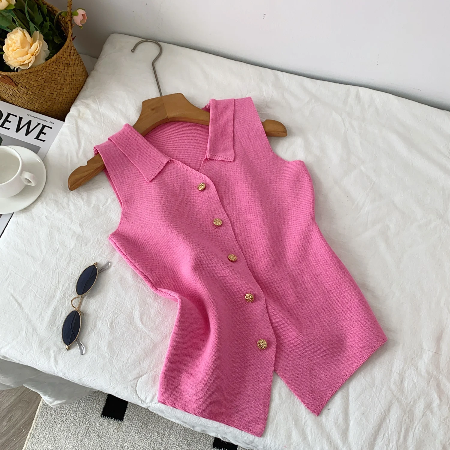 بلوزة نسائية أنيقة من Clothland بلون الحلوى بدون أكمام وقابلة للتمدد قميص صيفي ضيق Mujer Blusa WA298 #2