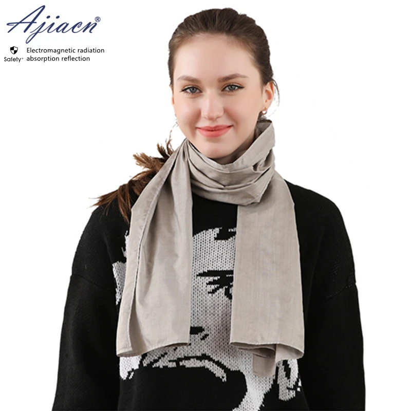 Genuine Electromagnetic radiation protective silver fiber fabric scarf protecting neck health EMF shielding long scarf