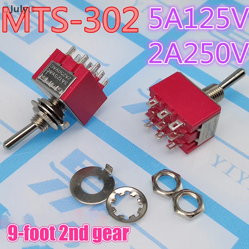 1 Uds. Interruptores de palanca de 9 pines rojo 2/3 posiciones ON-ON DPDT Mini interruptores de palanca 5A/125V-2A/250V AC MTS-402 interruptor de botón