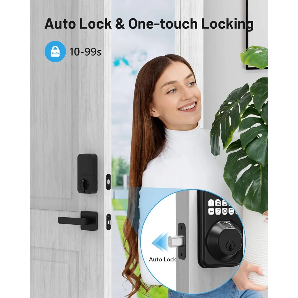 Fingerprint Door Lock Set for Front Door, Keyless Entry Digital Exterior, Electronic Keypad Deadbolt with 2 Lever Handle, Keys,
