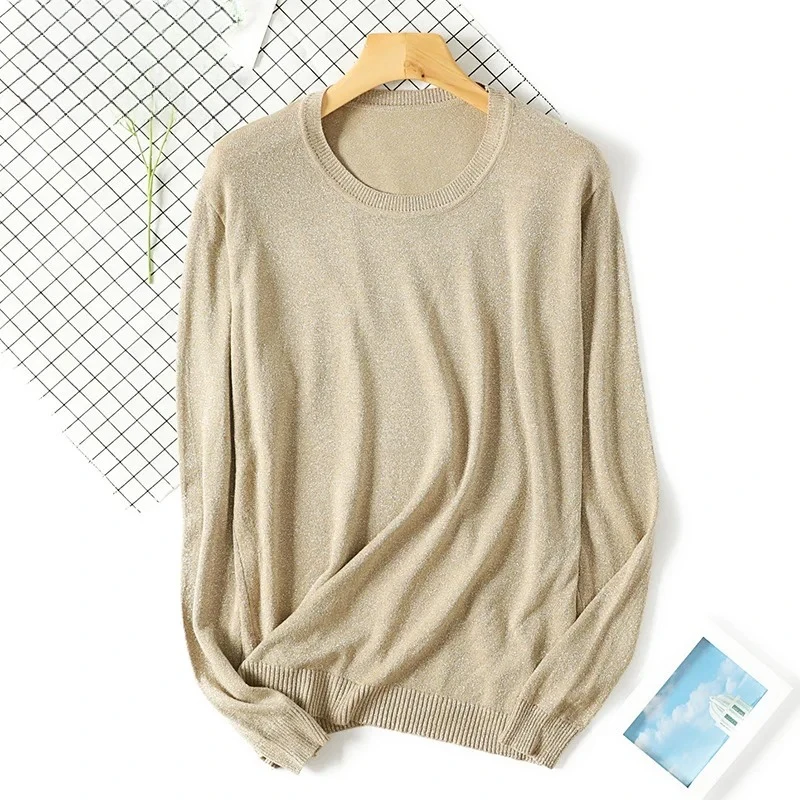 

Women's Solid Color Knit Shirt Long Sleeve Round Neck Stretchy Soft Basic Top Loose Comfortable Casual Spring Fall Blouse