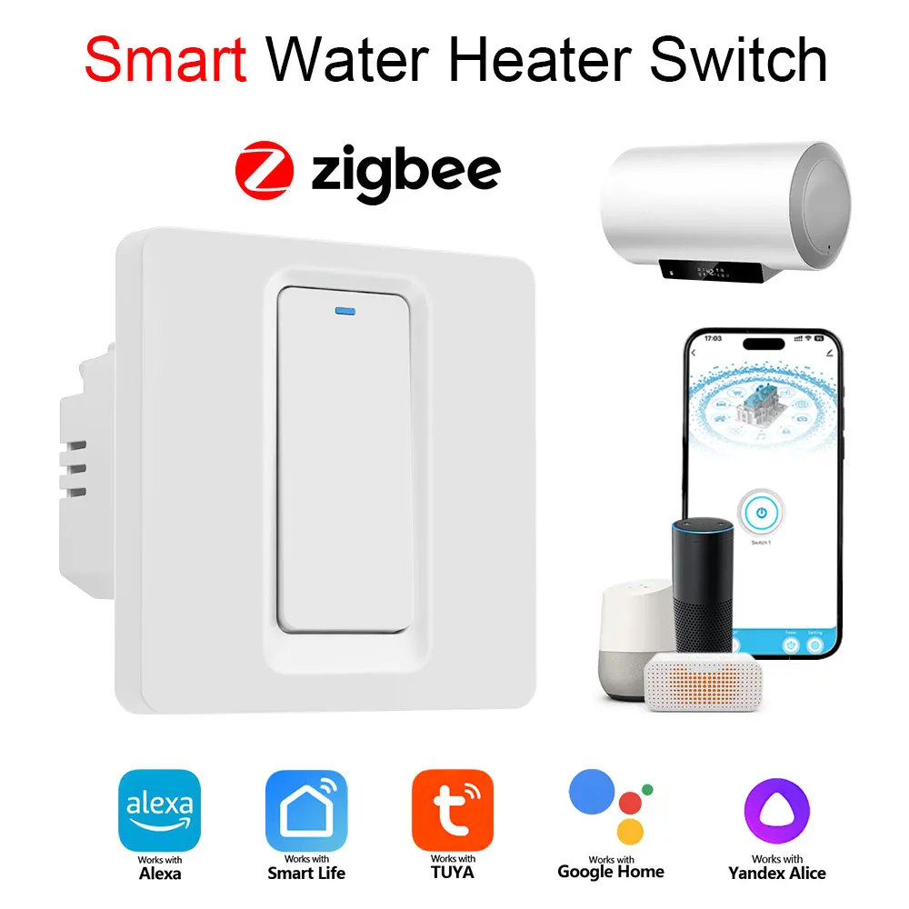 

Умный переключатель водонагревателя Tuya/голосовое управление Wi-Fi BLE/совместим с Alexa/Google Home с сенсорным экраном, синхронизация 40А
